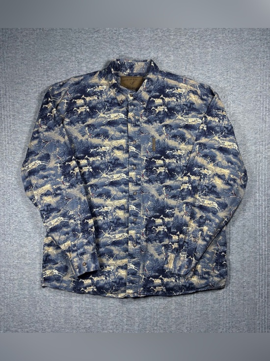 North River Outfitters Other - North River Deer Print Long Sleeve Button Up Shirt Mens L Blue Tan Western